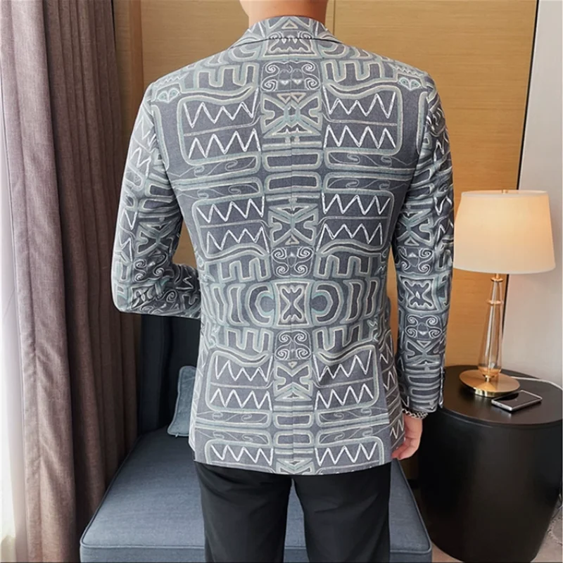 High Quality Men\'s Printed Suit Jacket for Men Autumnn Fashion Slim Fit Casual Business Blazers Wedding Social Dress Coats 4XL-M