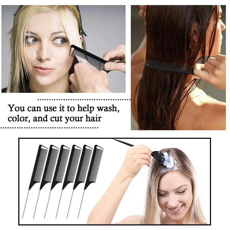 30 Pieces Parting Comb for Braids Hair Rat Tail Comb Steel Pin Rat Tail Carbon Fiber Heat Resistant Teasing Combs(Black)