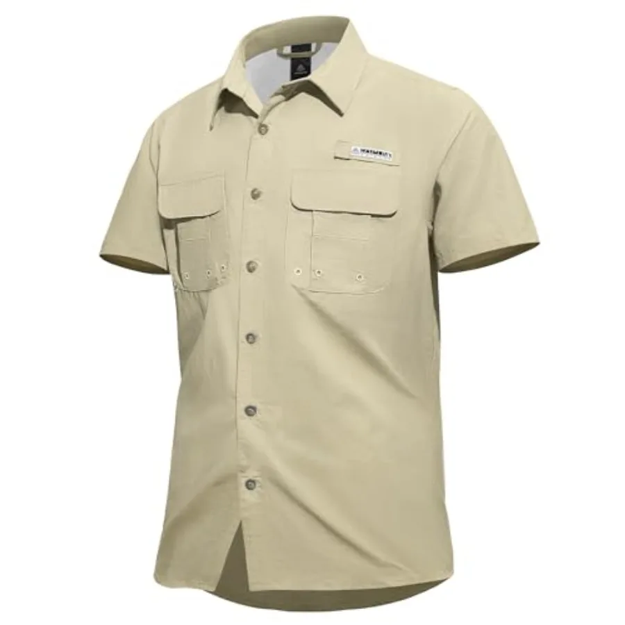 

Haimont Men's Fishing Shirts Sun Protection Button Down Hiking Travel Camping Shirt Short Sleeve UV UPF50+ Top