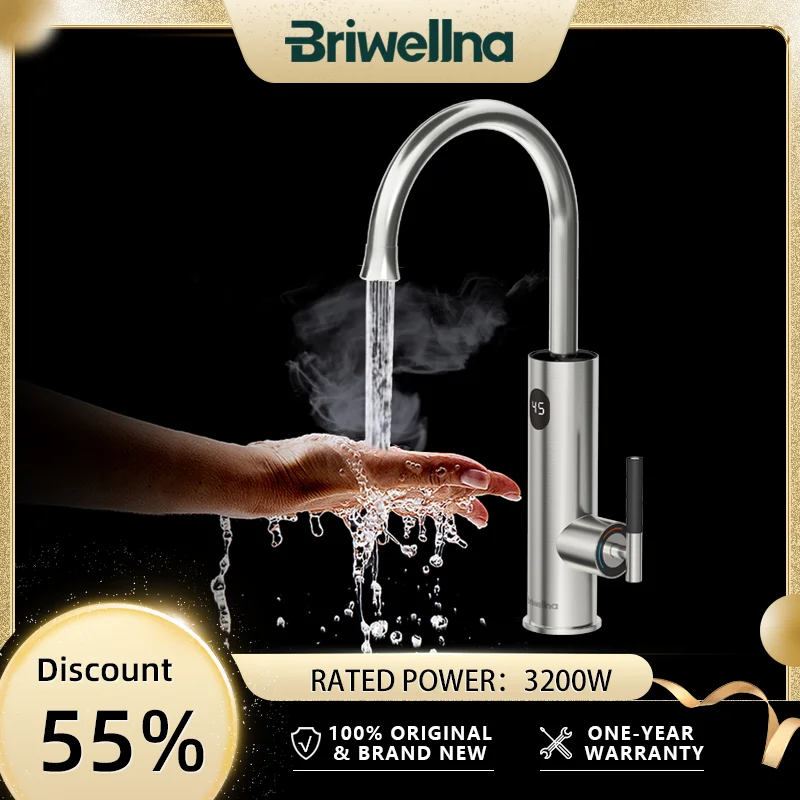 

Briwellna Tankless Water Heating Faucet 220V Electric Kitchen Faucet 2 in 1 Digital Display Hot Water Heater Flowing Faucet