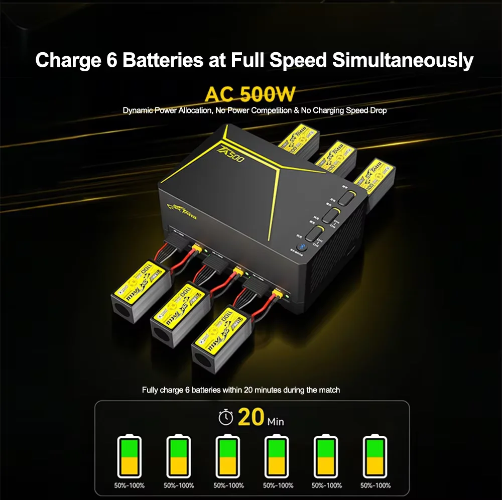 Gens Tattu TA500 2S-4S 5A AC500W 6CH XT30 Smart Lipo Charger TA500Q 2S-6S 15A AC500W 4CH XT60 Battery Balance Charger