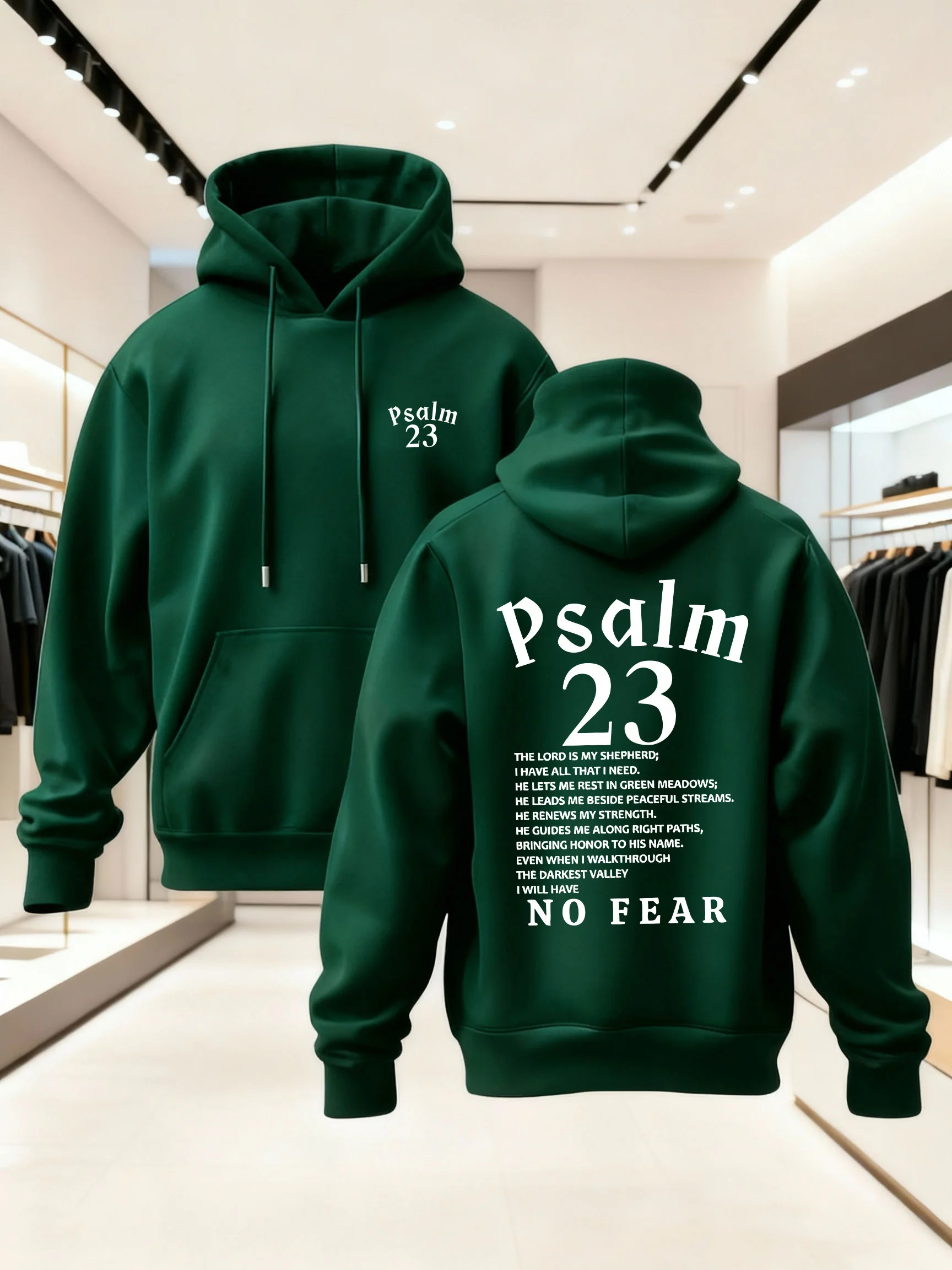 Spiritual Belief Theme Men's Casual Hooded Sweatshirt with Text Print - Loose and Comfortable Daily Turtleneck Sweatshirt
