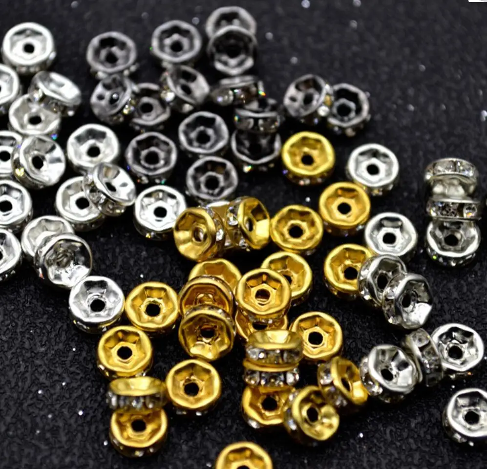 

100pcs 6 8 10mm Rhinestone Crystal Beads Rondelle Loose Spacer Beads For DIY Jewelry Making Accessories Supplie Wholesale F0132