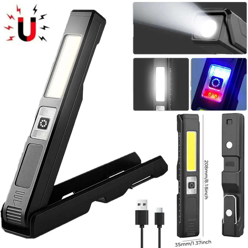 Superhelle COB-LED-Arbeitslampe, USB-C wiederaufladbar, Handtaschenlampe, leistungsstarke magnetische Autoreparaturlampe, wasserdichte Outdoor-Taschenlampe