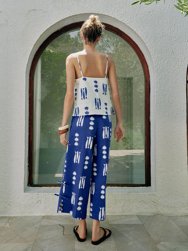 New Summer Women's Wide Leg Pants And Strap Tops Fashionable Chinese Style Clothing Straight Sleeveless Regular Length