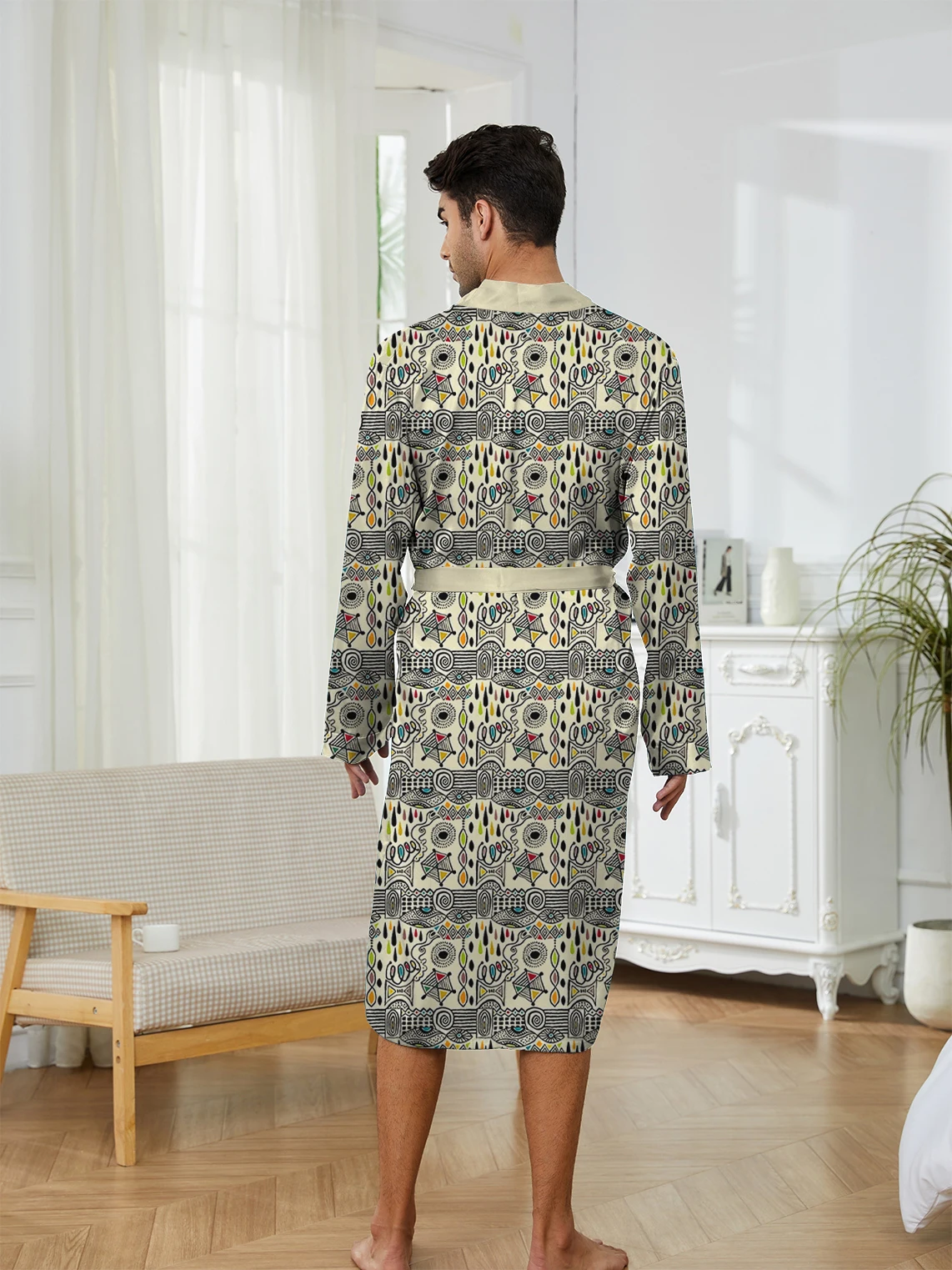 أردية طويلة للرجال للربيع والخريف مع طباعة رقمية للتجفيف السريع، أردية نوم رجالية للترفيه المنزلي والراحة #3