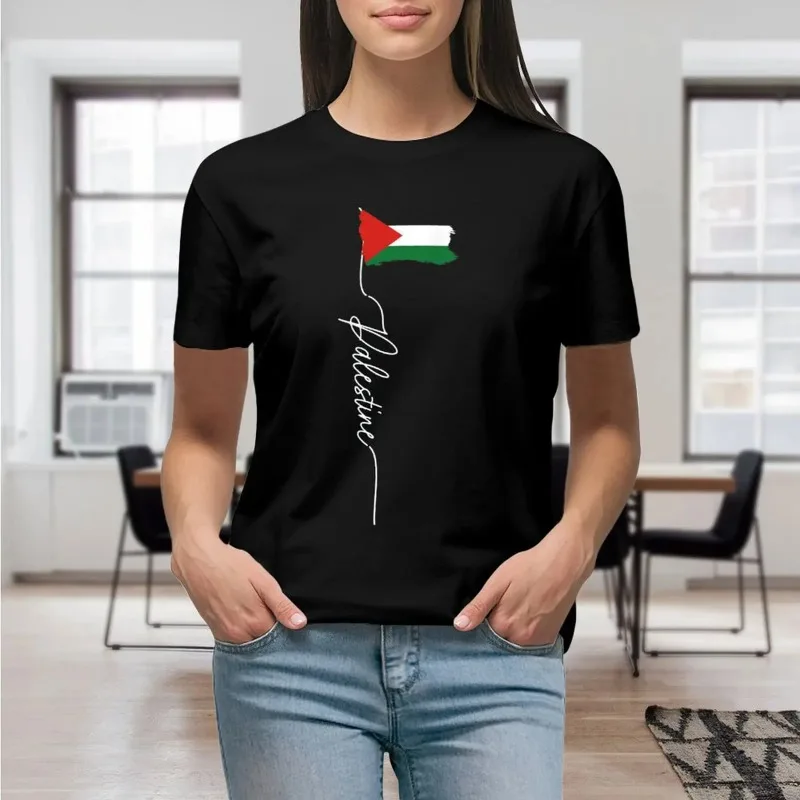 Nome Da فلسطين Com Camiseta Do Mapa Da Bandeira الصيف تي شيرت الجرافيك قميص عادية السراويل الأكمام كوع تي أنثى تي شيرت بلايز