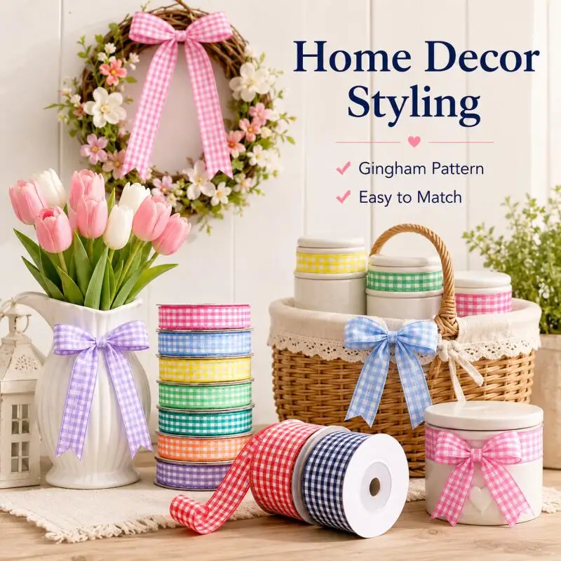 10/25MM 10 Yards Gingham-Bänder Kariertes Gewebe für DIY-Bastelarbeiten, Geschenkverpackungen, Hochzeits- und Partydekorationen, Schleifen und Haaraccessoires – Detail 6