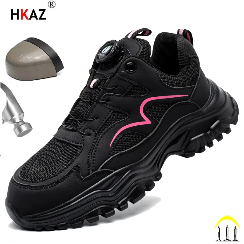 New Rotary Buckle Styles Women Safety Boots With Steel Toe Cap Anti-smash Work Sneakers Safety Shoes IndestructibleWork Boots