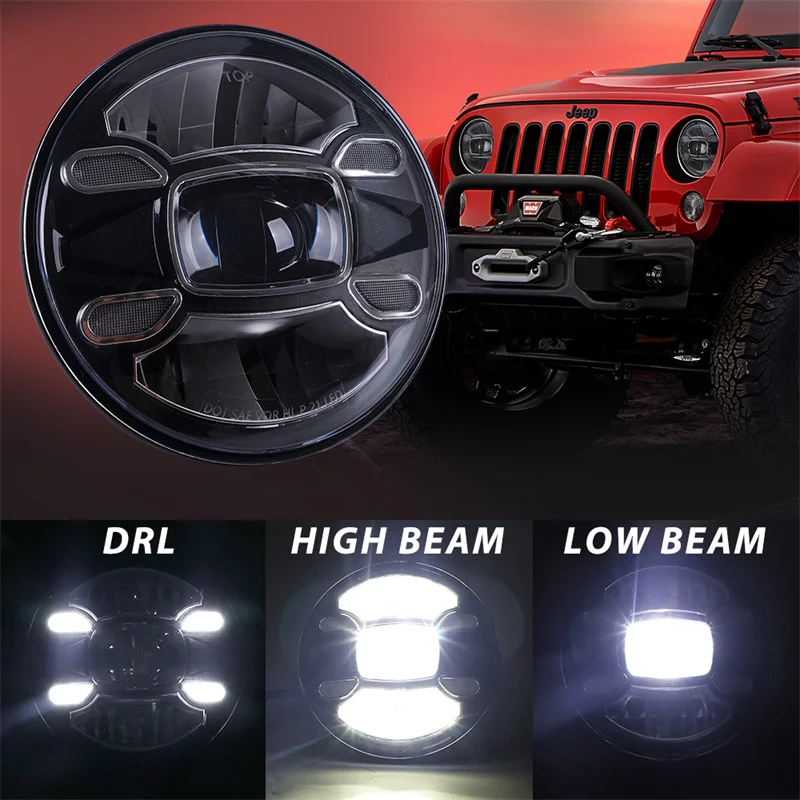 7 Inch LED Headlights DRL Hi/Lo Beam 60W H4 For Lada Niva 4X4 UAZ Hunter Hummer H1 H2 Jeep Wrangler Suzuki Samurai SJ410