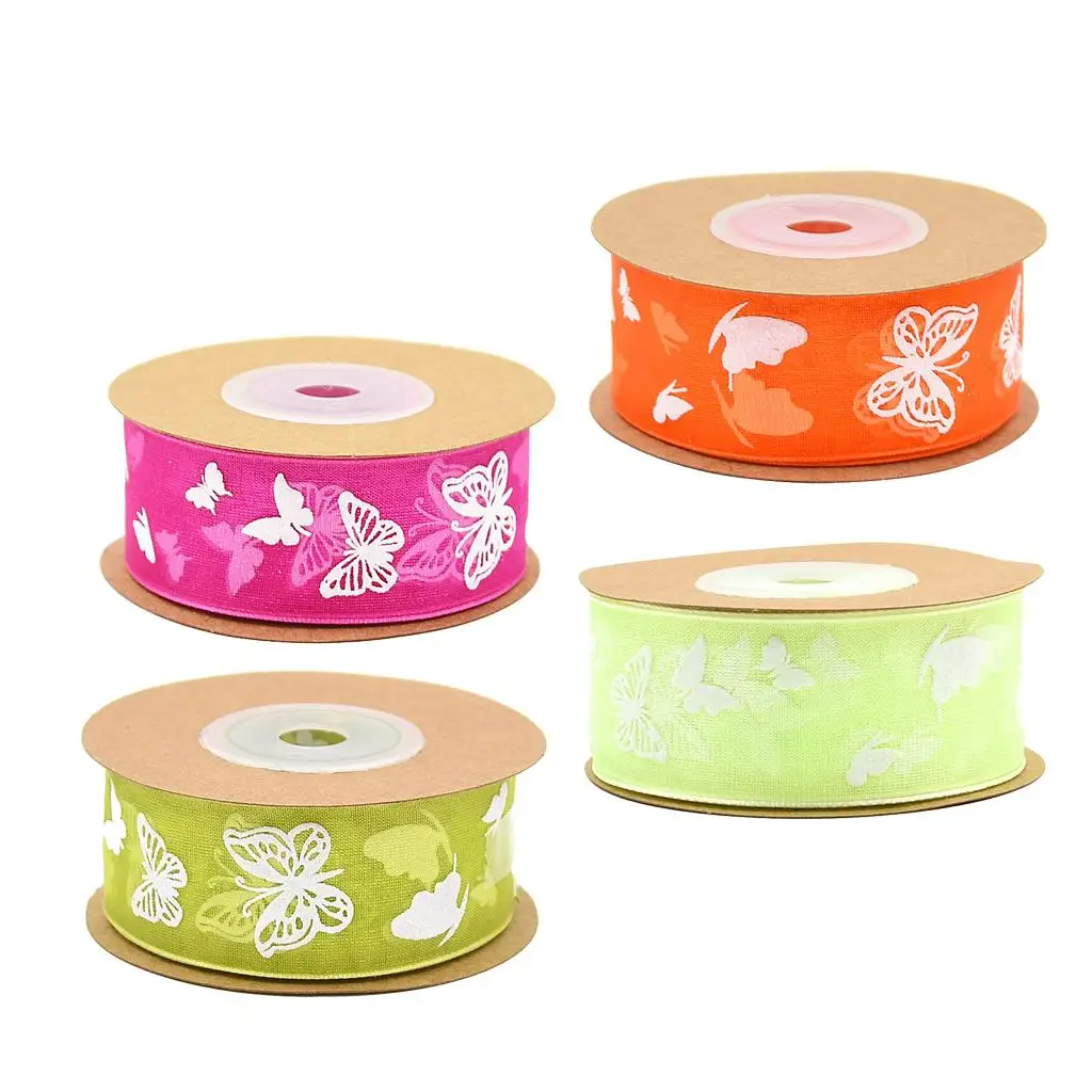 10 Meters Butterfly Printed Chiffon Ribbon for Sewing on Bag Hat Clothing Bridal Dress Decoration 25mm Wide