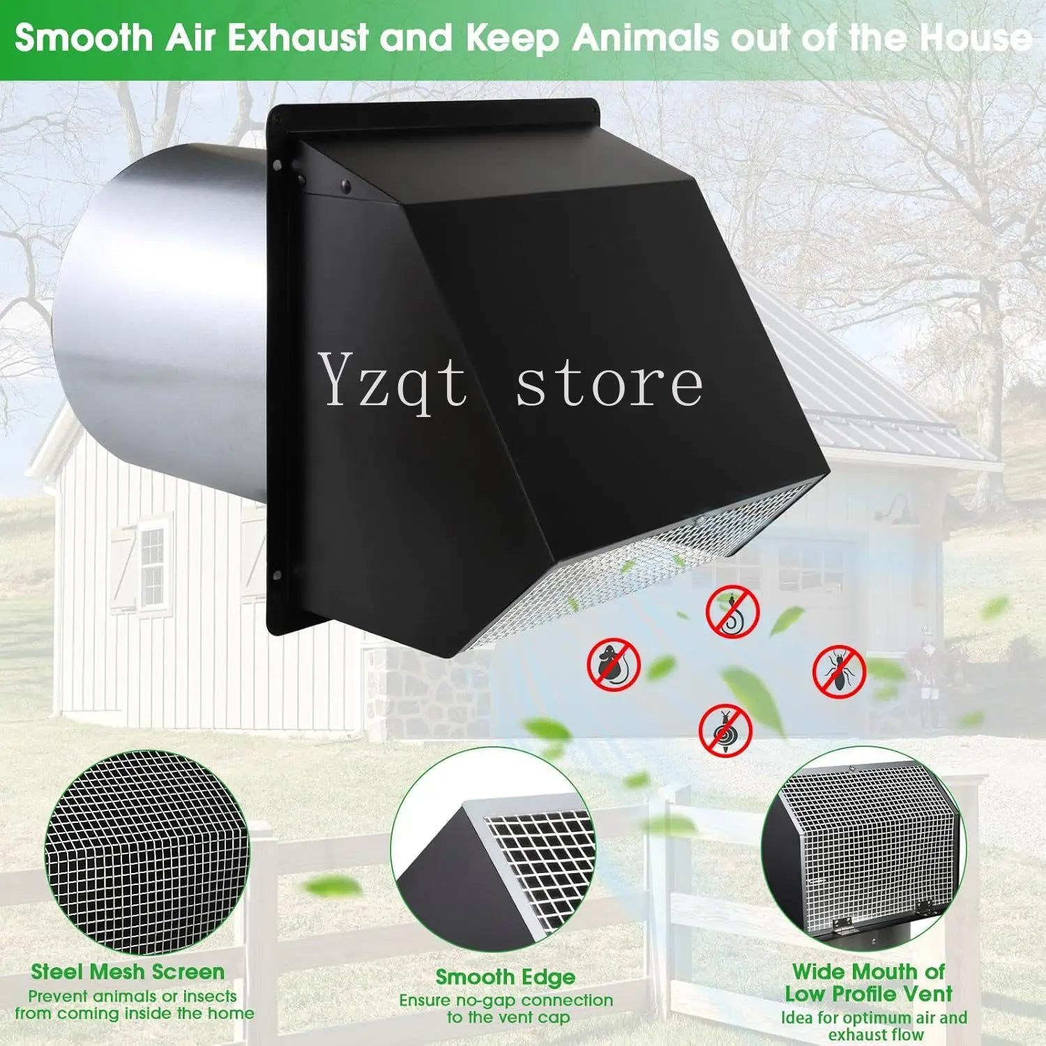 8-Inch Hooded Wall Vent Damper Outdoor Wall Exhaust Ventilation and Air Exhaust