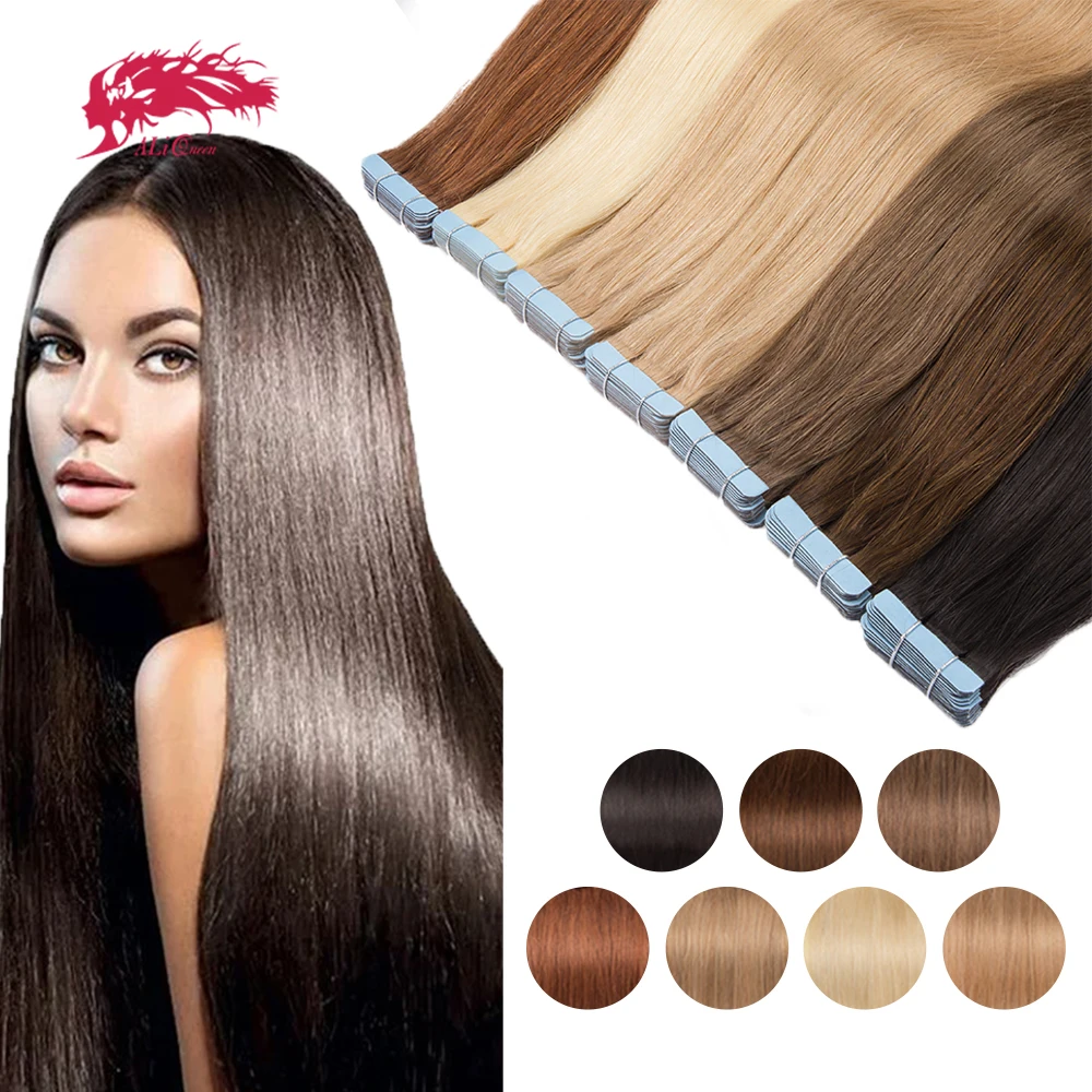 Ali Queen Hair Tape In Human Hair Extensions Double Sided Adhesive Skin Weft Brazilian Remy Human Hair Fusion Hair 2.5g/pcs