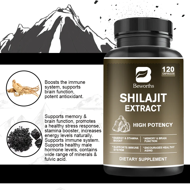 

BEWORTHS Pure Ginseng Shilajit Capsule High Nutritional Potency, Plant-Derived Trace Minerals and Fulvic Acid Healthy Food