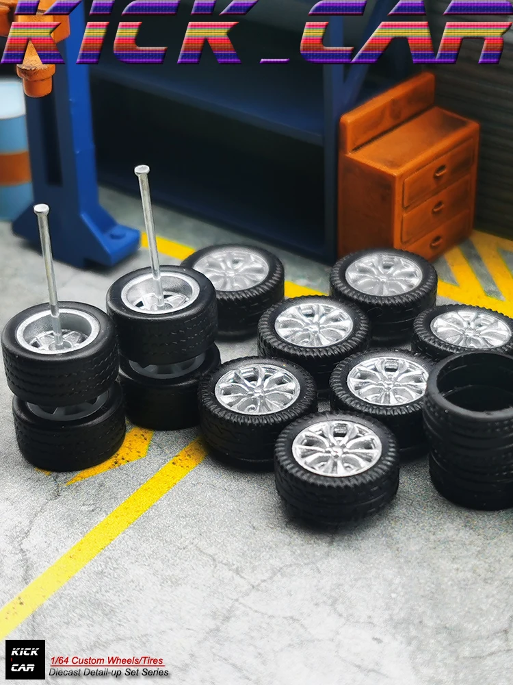 1/64 ABS Wheels Rubber Tires 10 Sets for 10 Model Cars Modified Parts Racing Vehicle Hobby Collection Parts For Hotwheels MiniGT