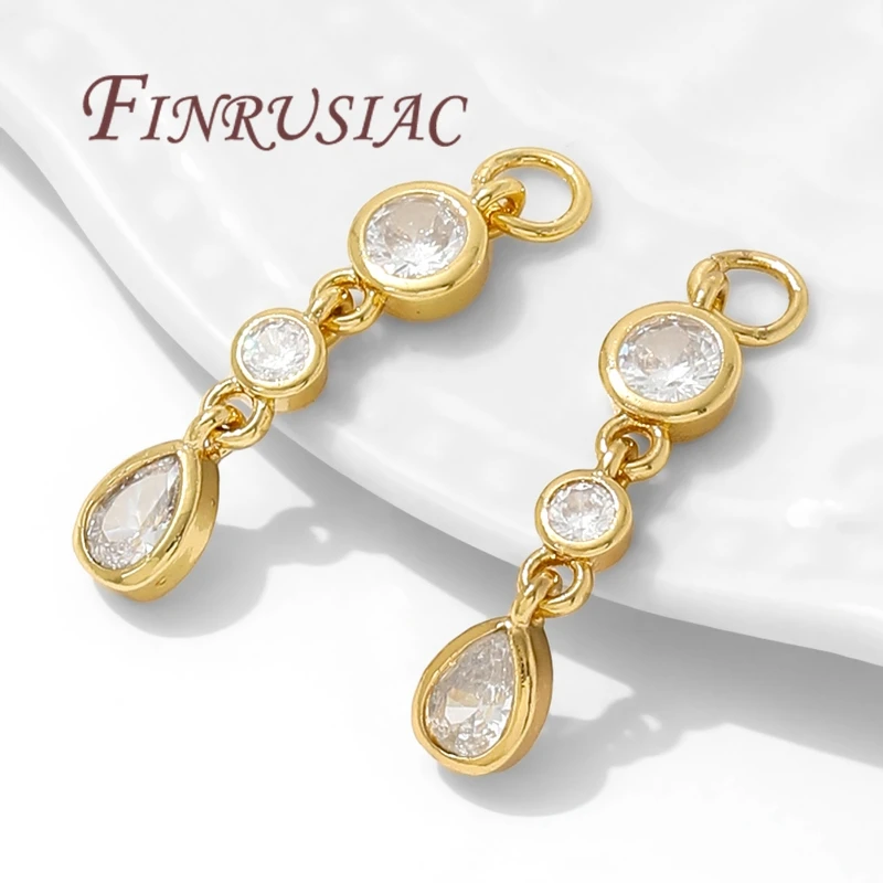 18K Gold Plated Brass with Zircon Charms For Jewelry Making,Long Pendants Charm For Necklaces Accessories,Earrings Findings image 2