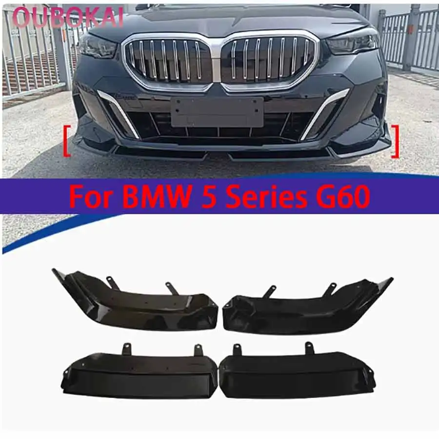For BMW 5 Series G60 2024+ Bright Black Front lip Car Front Bumper Diverter Spoiler Diffuser glossy black Front lip chin body ki