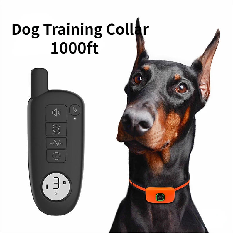 1000ft Range Dog Training Collar Waterproof Electric Shock Vibration Sound Dogs Bark Collar for Small Medium Large Dogs Trainer