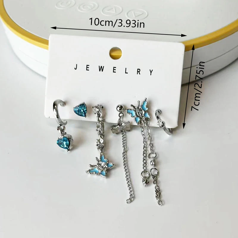 Juego de pendientes de perlas de mariposa de diseño asimétrico, joyería exquisita con personalidad, colgante de moda, 6 piezas por juego