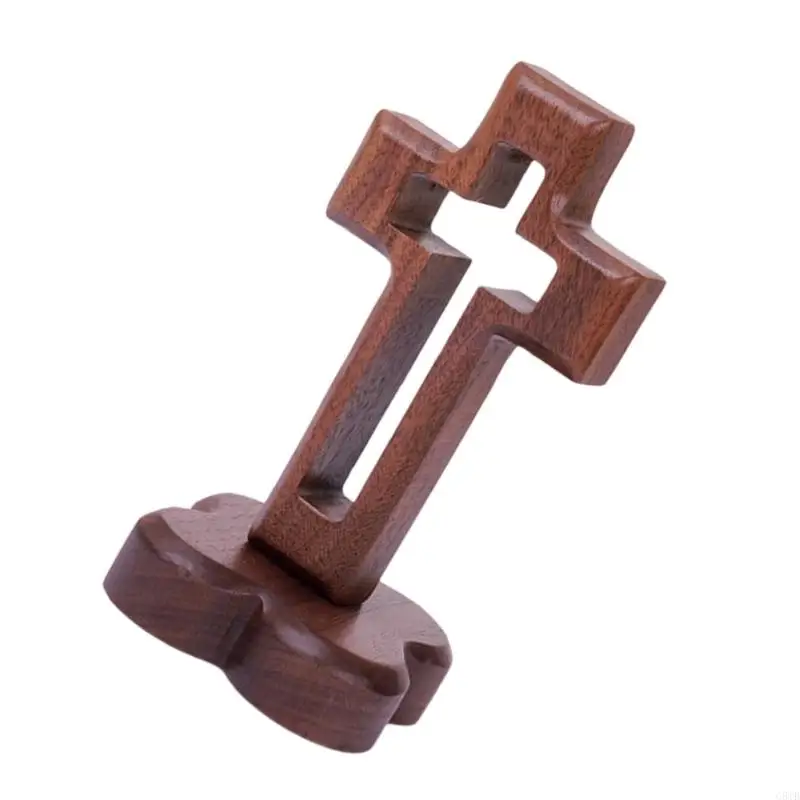 G8TB Massivholz Easters Crucifix Tabletop Display Kirche Altar Mittelstücke hohl Walnussstehendkreuze mit magnetischer Basis