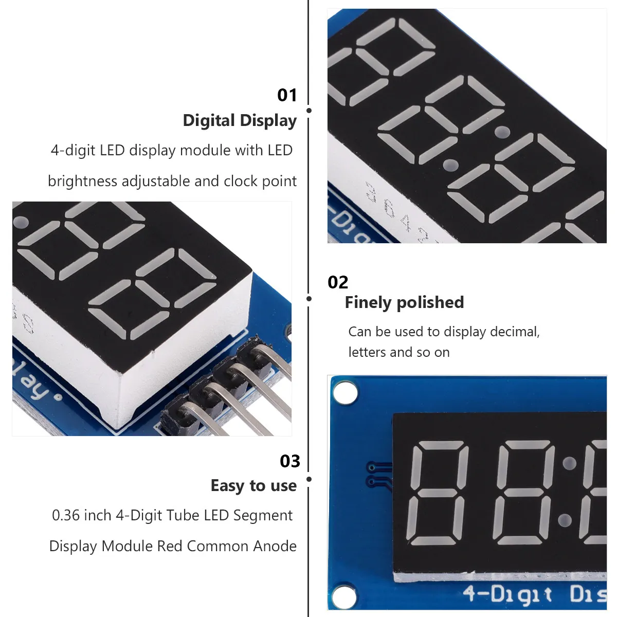 

2Pcs 0.36 Inch 4-Digit Red LED Digital Tube Display Module Common Anode Controller 8-Level Grayscale Clock Display Module