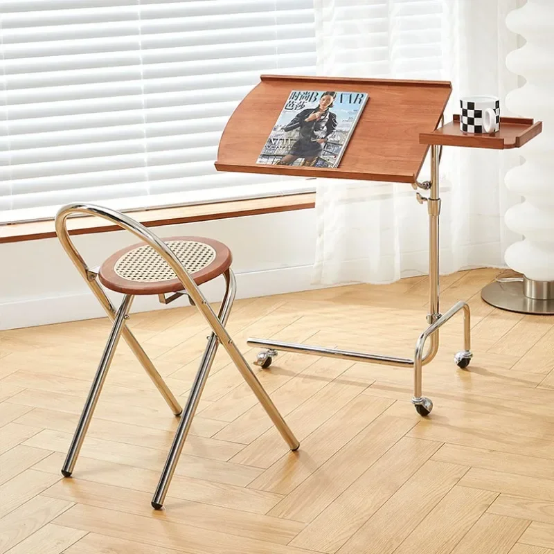 Single backrest folding chair Korean medieval log wabi sabi wind small apartment dining chair