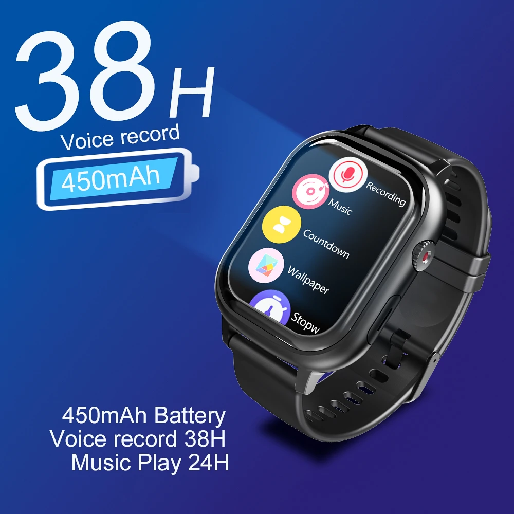 Vandlion V82 AI 음성 활성화 오디오 레코더 시계 2.01인치 화면 녹음기 전자책 HIFI 음악 플레이어 스마트 손목시계