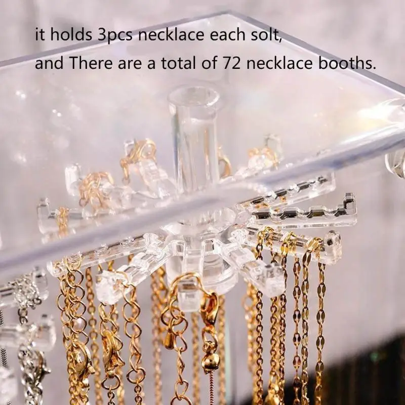 J78F Clear Hanging Bracelet Necklace Rotating Holder Large Capacity Jewelry Box