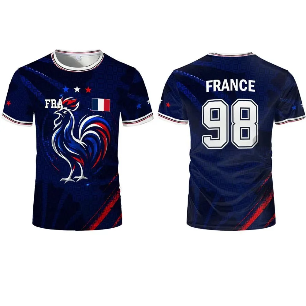 Men's breathable polo shirt, featuring the French 98 national flag color scheme and printed design