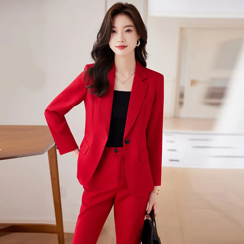 

High Quality Fabric Women Business Suits with Pants and Jackets Coat Professional OL Style Female Pantsuits Trousers Set Blazers