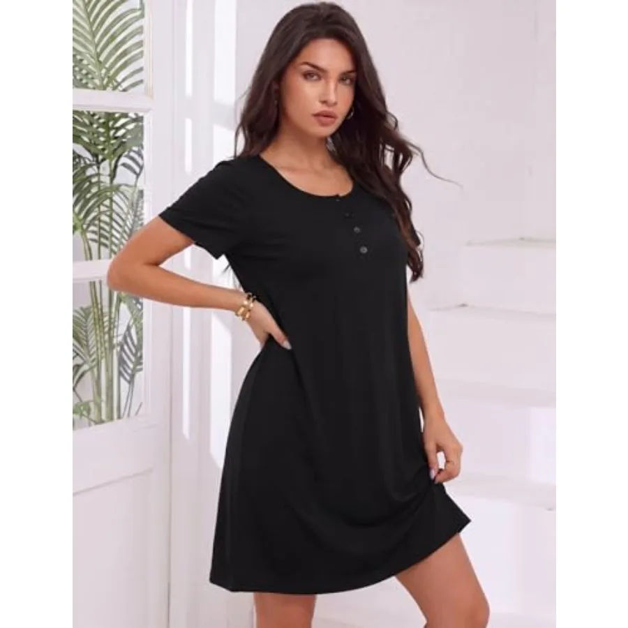 3 Pack Nightgowns for Women Short Sleeve Sleep Shirt Soft Nightshirt Pajamas Dress Casual Sleepwear with Pockets
