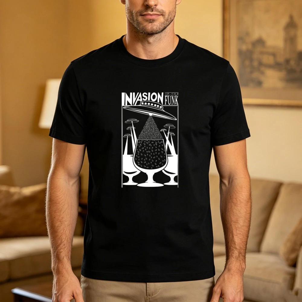 Craft Beer Tshirt Invasion of The Funk Beer Drinker Lover Shirt UFO Invasion Beer Graphic Tee Funny Sci Fi Unisex Cotton Tops