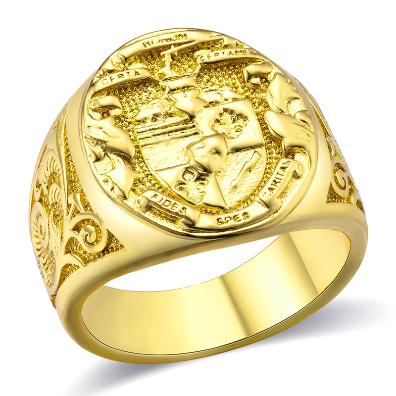 Luxury Gold Plated Coat of Arms Watters Signet Engraved Ring For Mens Womens Hip Hop Dance Party Court Style  Jewelry Gift