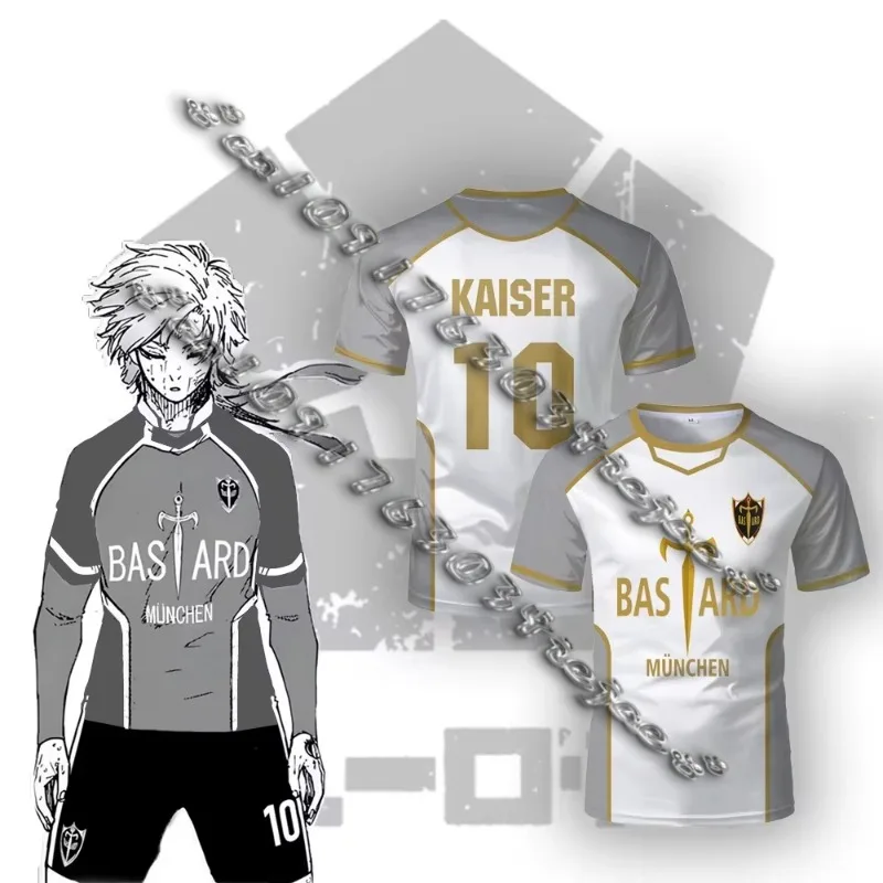 

Blue Lock Anime Bastard München Jersey White Maillot Men's Football T-shirt Kaiser Isagi Cosplay Tops Breathable Sports Boy Tees