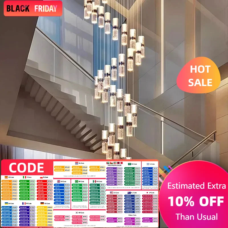 New Arrive Hot Sale Home Decor Creative Modern Minimalist Living Room Stairs Long Ice Crystal Villa Chandelier Stairs