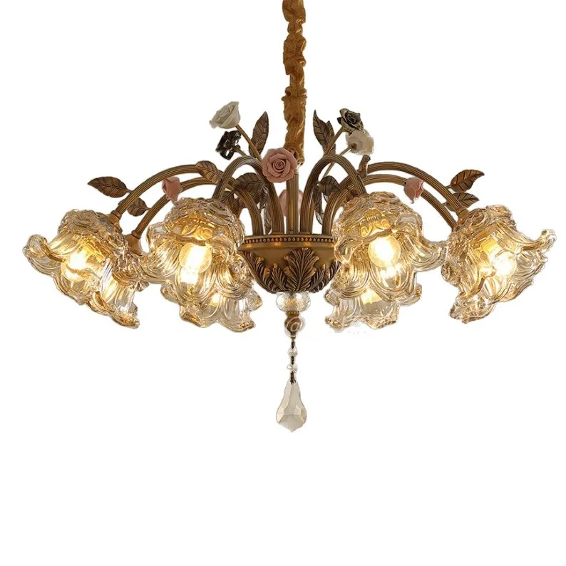 

High-end French pastoral living room chandelier, retro romantic ceramic chandelier