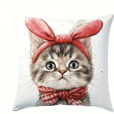 Home Decor Cute Kitten Designs: Headbands, Headphones & Glasses Pattern Cushion Cover Suitable for Sofa Bedroom Car Pillow Cover