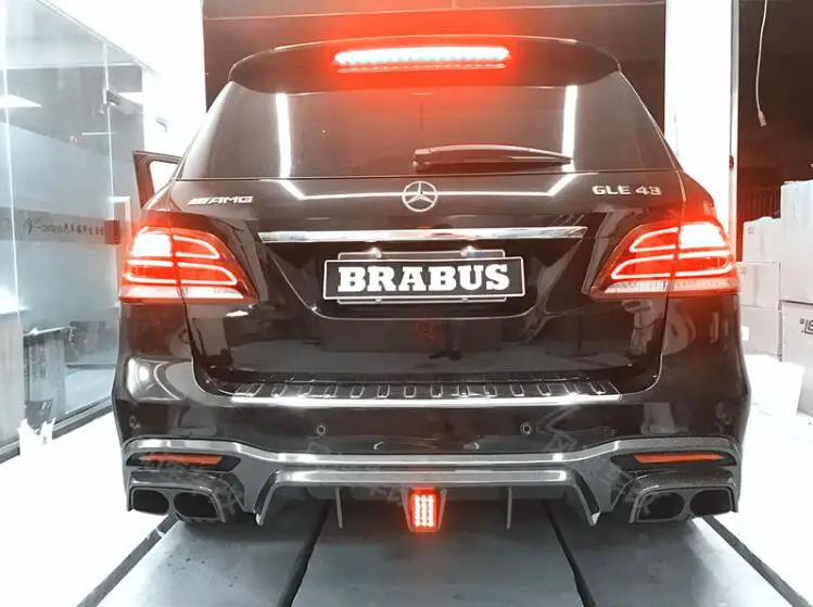 For Mercedes GLE43 2015-2018（With Lamp）Real Carbon Fiber Rear Trunk Bumper Diffuser Splitter & The Tail Throat Protector Cover