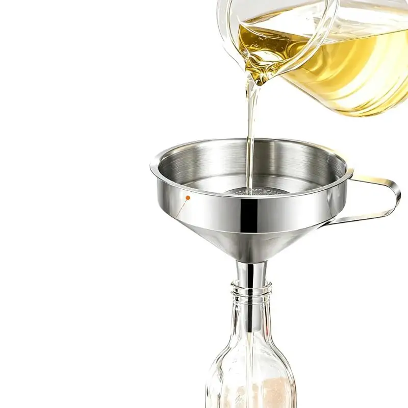 304 Food Grade Stainless Steel Funnel Set With Wide Mouth Handle Perfect For Kitchen Transfer Honey Jam Oil