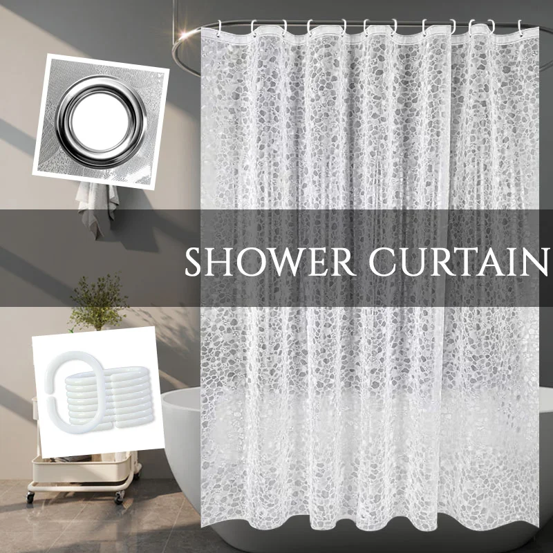 1pc Crushed Stone Pattern Pebble Shower Curtain 3D Effect Semi-Transparent Waterproof Bathroom Decor