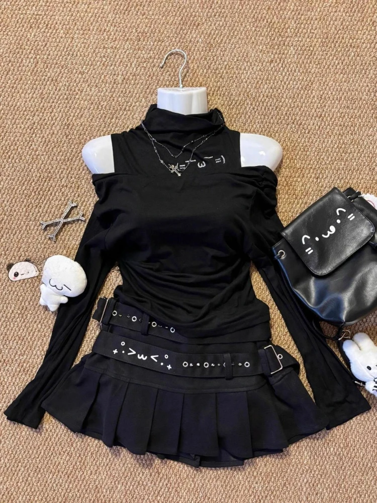 

Autumn New Off Shoulder Slim Long Sleeve T-Shirts Women Design Kawaii Hot Girl Thin Blouse Fashion Sweet Primer Tees Clothing