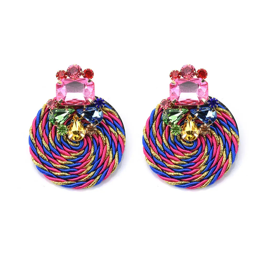 Wind Fashion Earrings New Color Crystal Big Diamond Jewelry Cross-border E-commerce Wholesale Supply Geometric Round Earrings