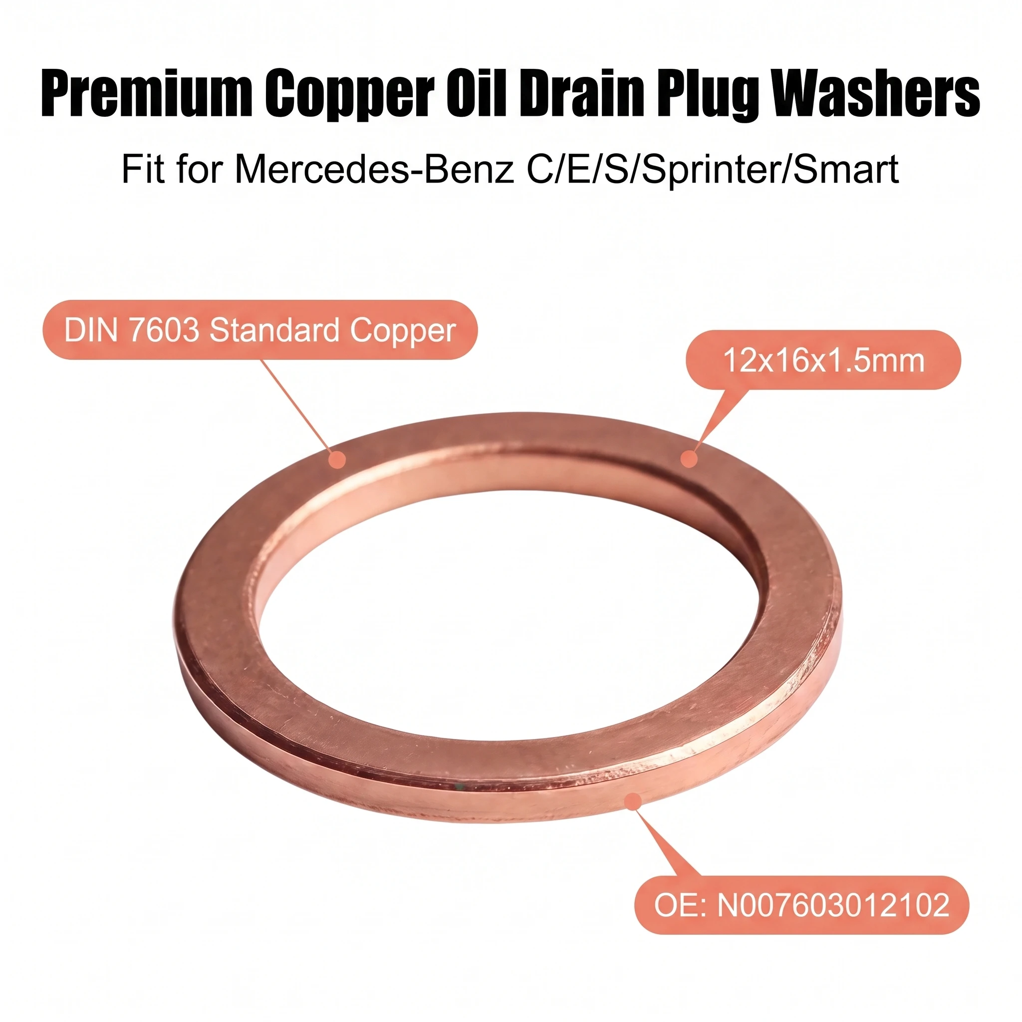 1/2/5/10/20/50PCS Copper Oil Drain Plug Washer Sealing Ring N007603012102 for Mercedes-Benz CES Class Sprinter Smart 12x16x1.5mm