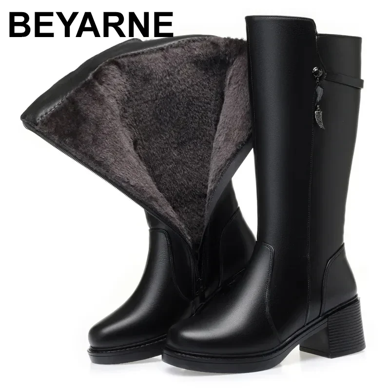 

Ботинки женские из натуральной кожи, теплые зимние длинные сапоги из натуральной шерсти, большие размеры 41 42 43