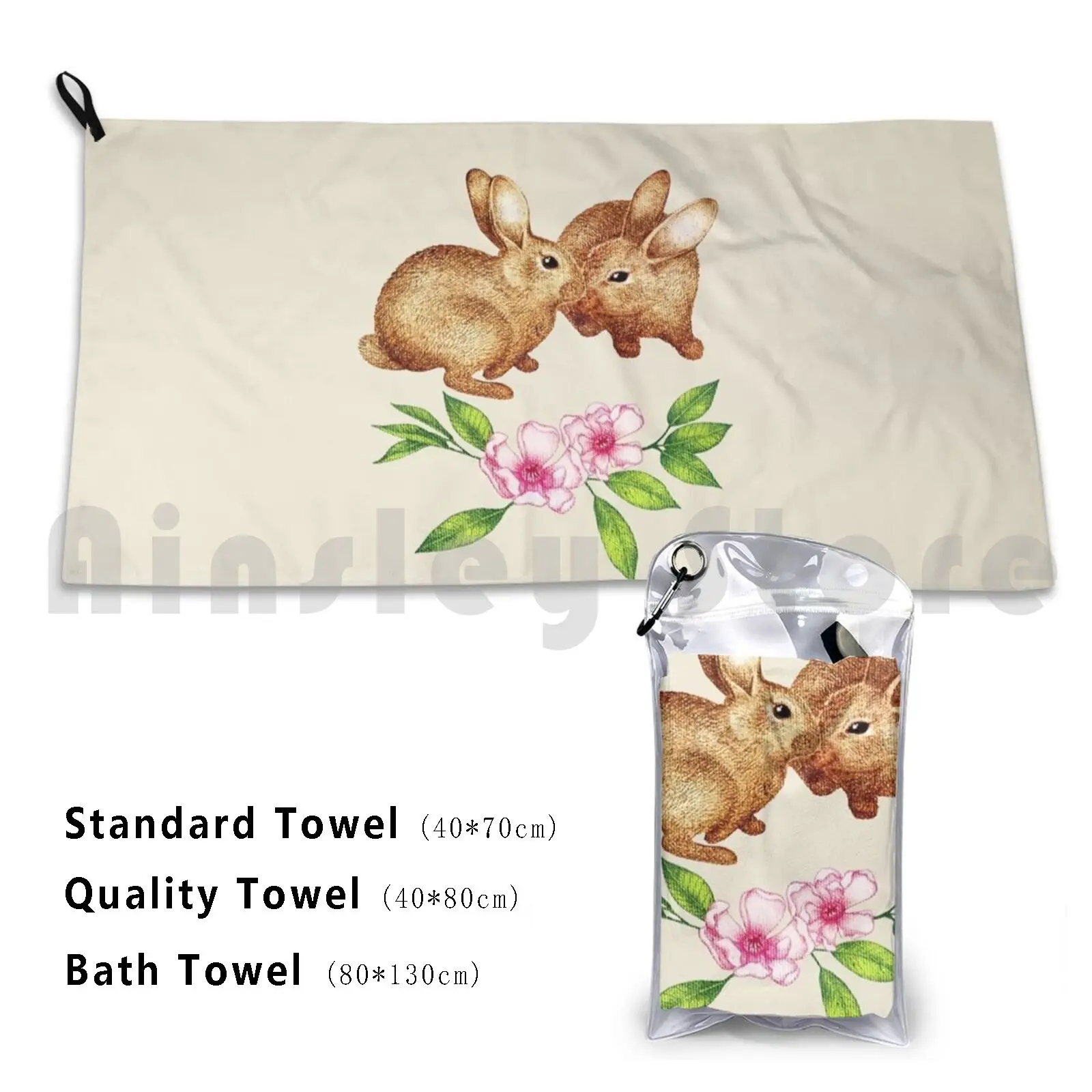 Vintage Rabbit Pair In Spring Custom Towel Bath Towel Rabbit Rabbits Bunny Bunnies Animal Animals Nature