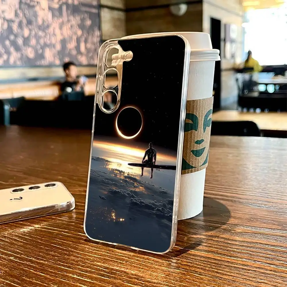 حافظة هاتف S-Silver Surfer-r لهاتف SamsungS25,24,21,22,23,30,Ultra,20,Plus,Fe,Lite,Note,10,9,5G غطاء شفاف