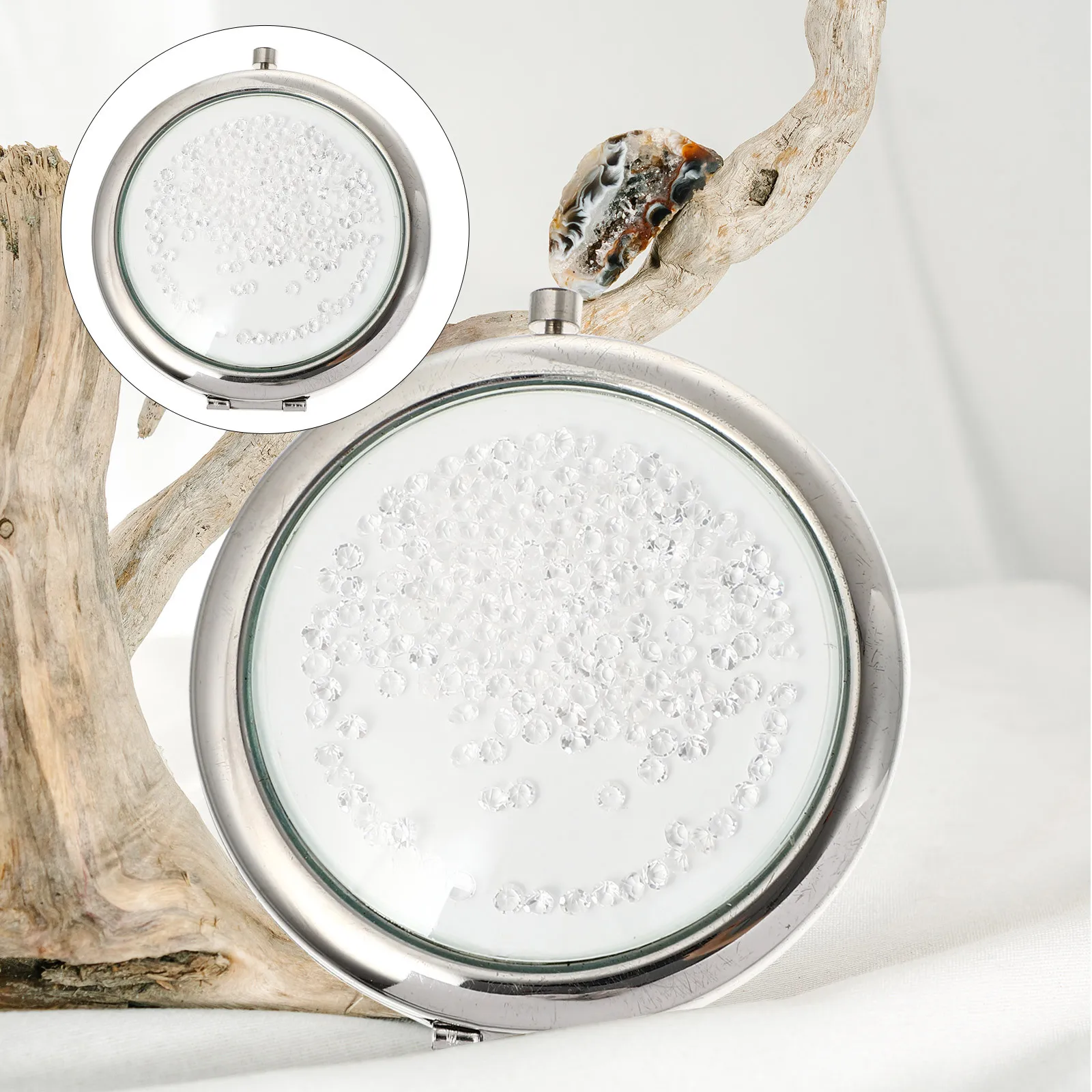 Miroir métallique pliant rond Double face Portable, petit outil de maquillage de voyage pour femmes, fête pique-nique, miroir de maquillage pliant en plein air