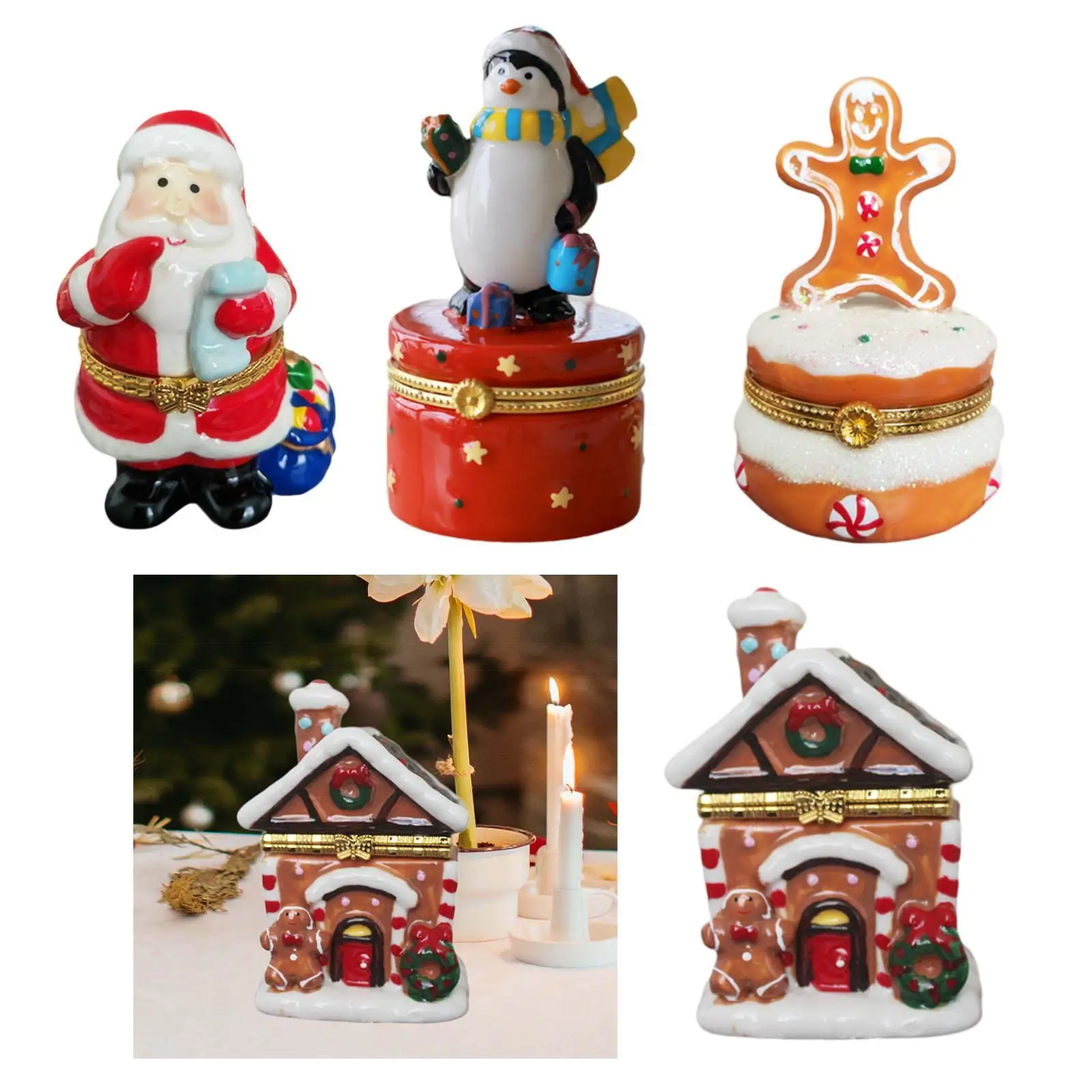 

Рождественская шкатулка для ювелирных изделий, шарнирная декоративная керамическая шкатулка для колец