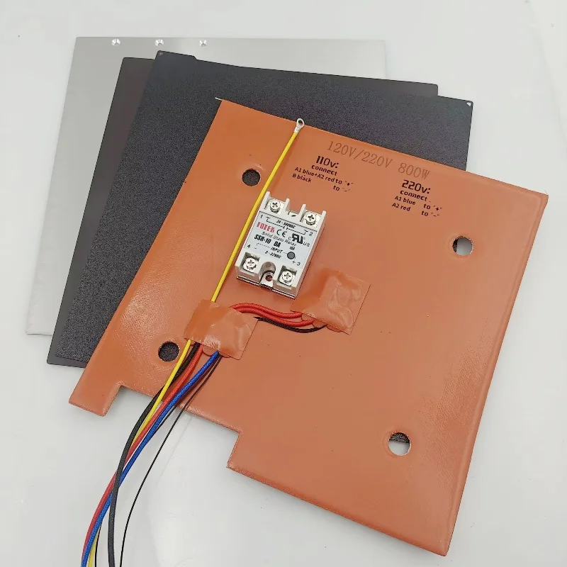 Funssor Anycubic Kobra3 Printer 3D 3Mm Aluminium Aloi CNC Pelat Pembuatan Tempat Tidur Panas AC 120/220V 800W Kit Peningkatan Bantalan Pemanas Silikon