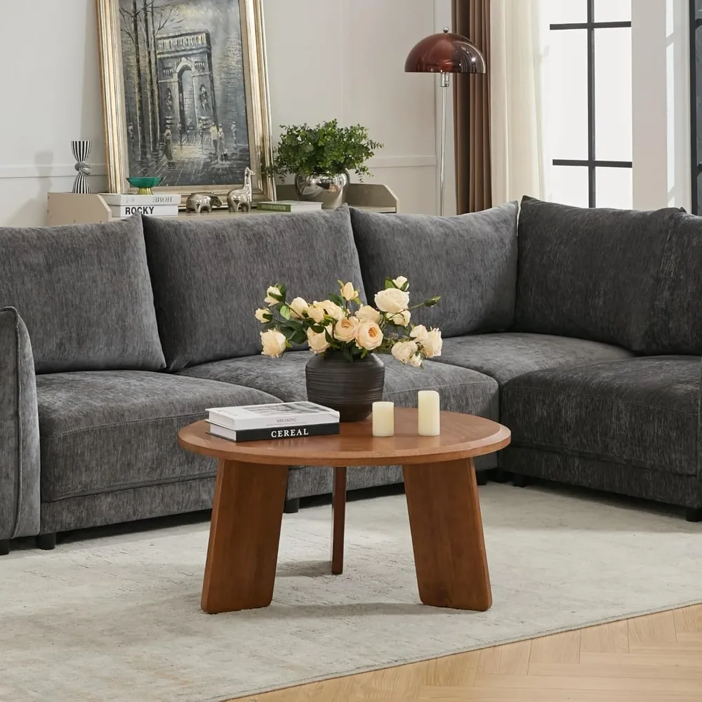 

Coffee Table for Living Room, Modern Small Round Coffee Table, Wooden Walnut Side Coffee Table with Legs, Accent Sofa Table C